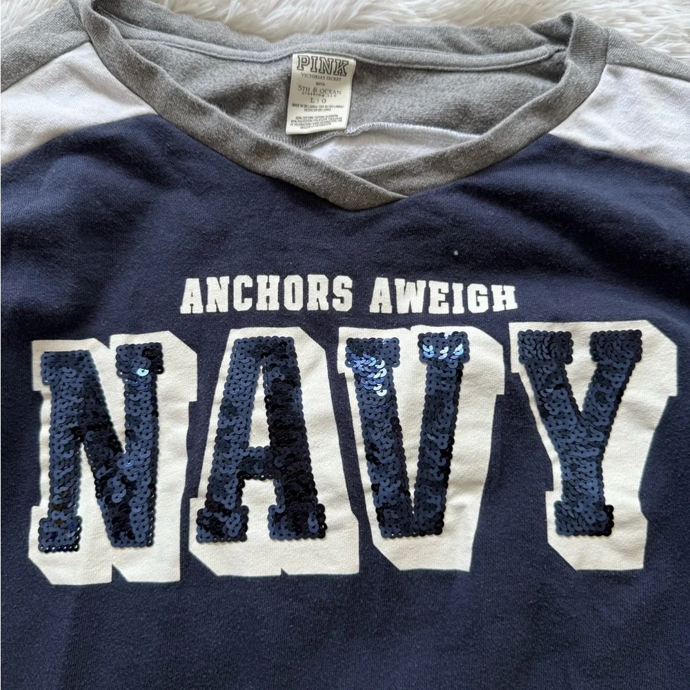 Navy Blue & Gray 'NAVY' Graphic Pullover Sweater